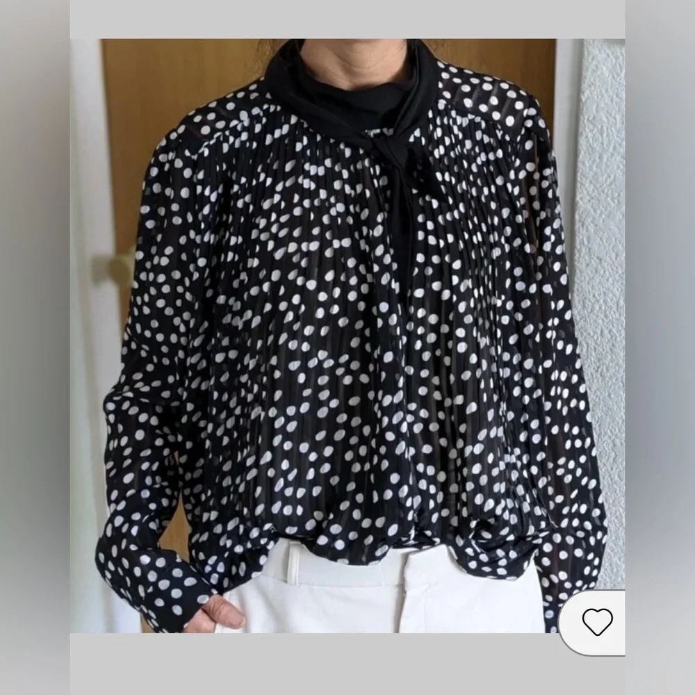 Zara Black and White Puff Sleeve Blouse with Tie Front